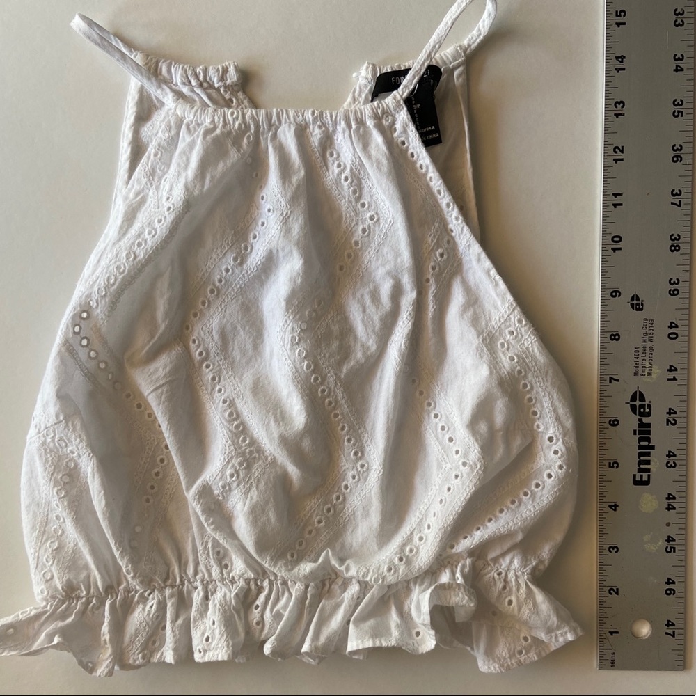 Forever 21 White Cropped Eyelet Tank